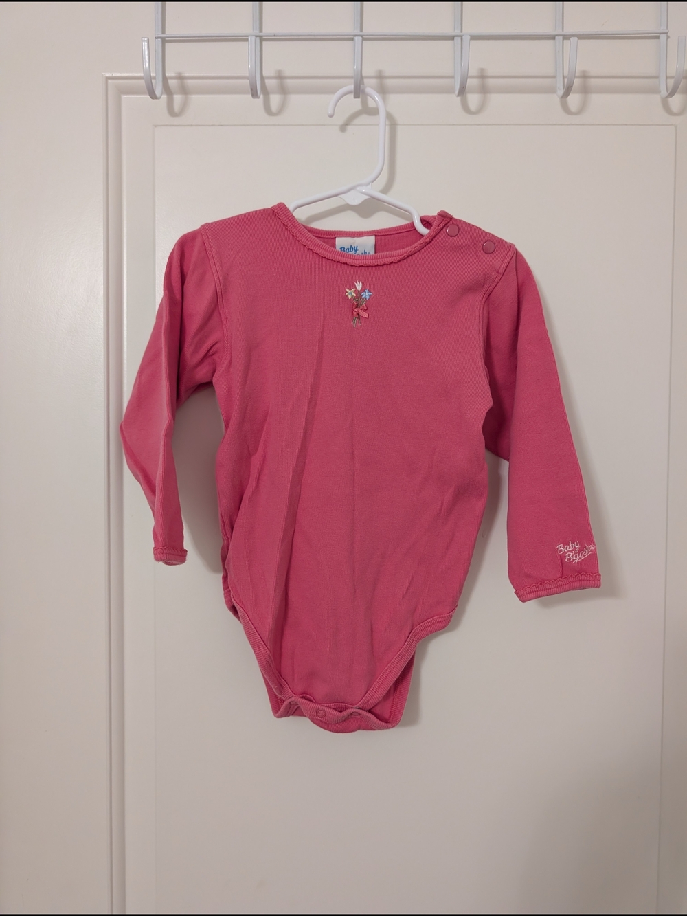 Vintage Baby OshKosh B'gosh Pink Long Sleeve Bodysuit With Flower Embroidery